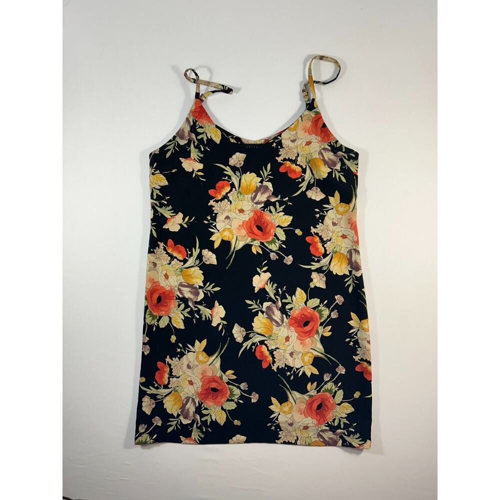 Sanctuary Floral Slip Dress Black Orange Yellow‎ Poppies Midi Spaghetti Strap M